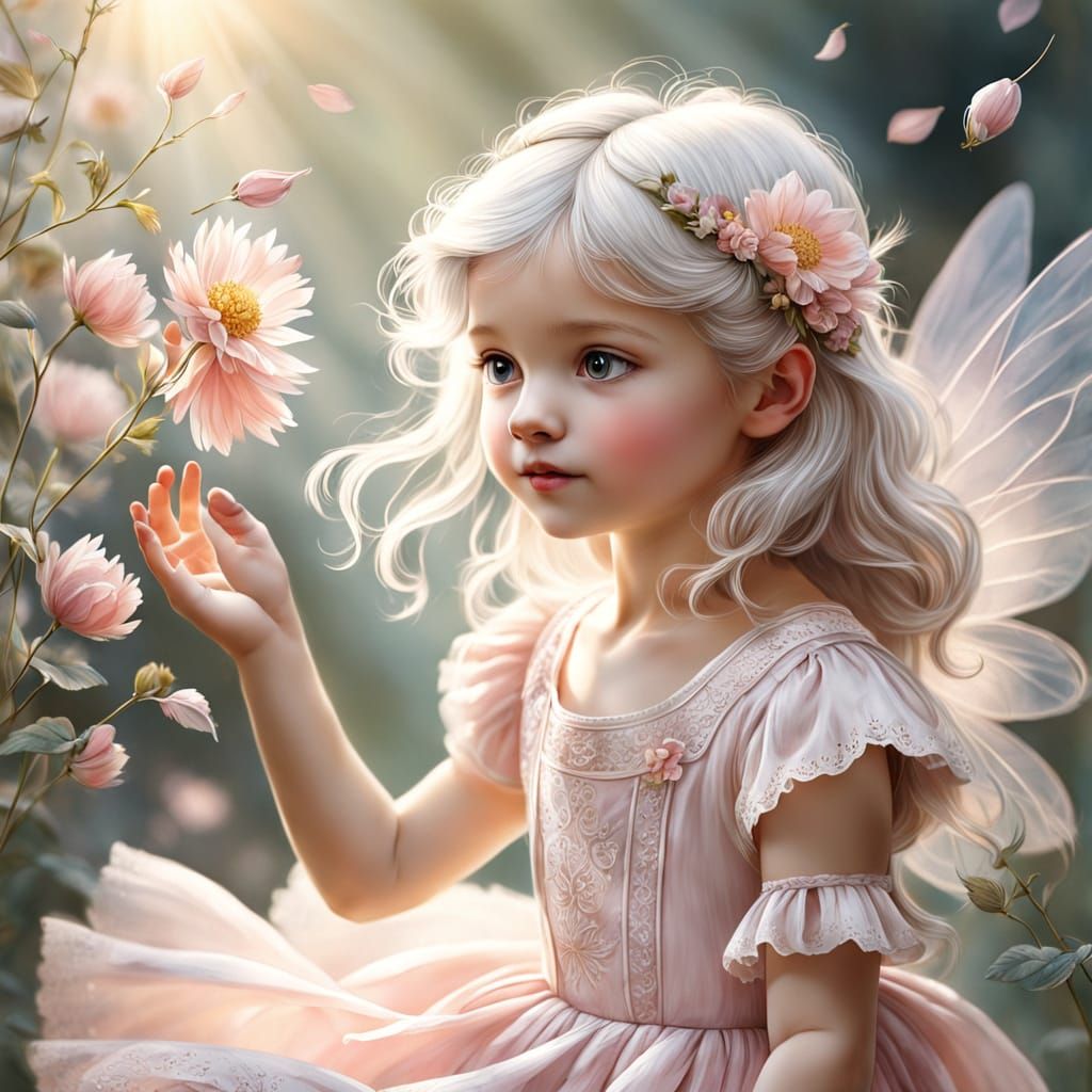 Ethereal Fairy Child in Whimsical Watercolor Portrait
