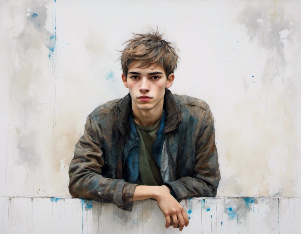 Young Man Leaning: Expressive Line Art Portrait