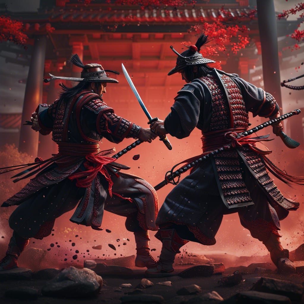 Samurai Battle in Detailed Matte Painting Style