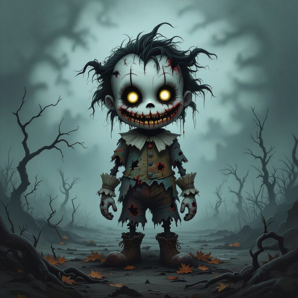 Corrupted Cartoon Character in Gothic Horror Style