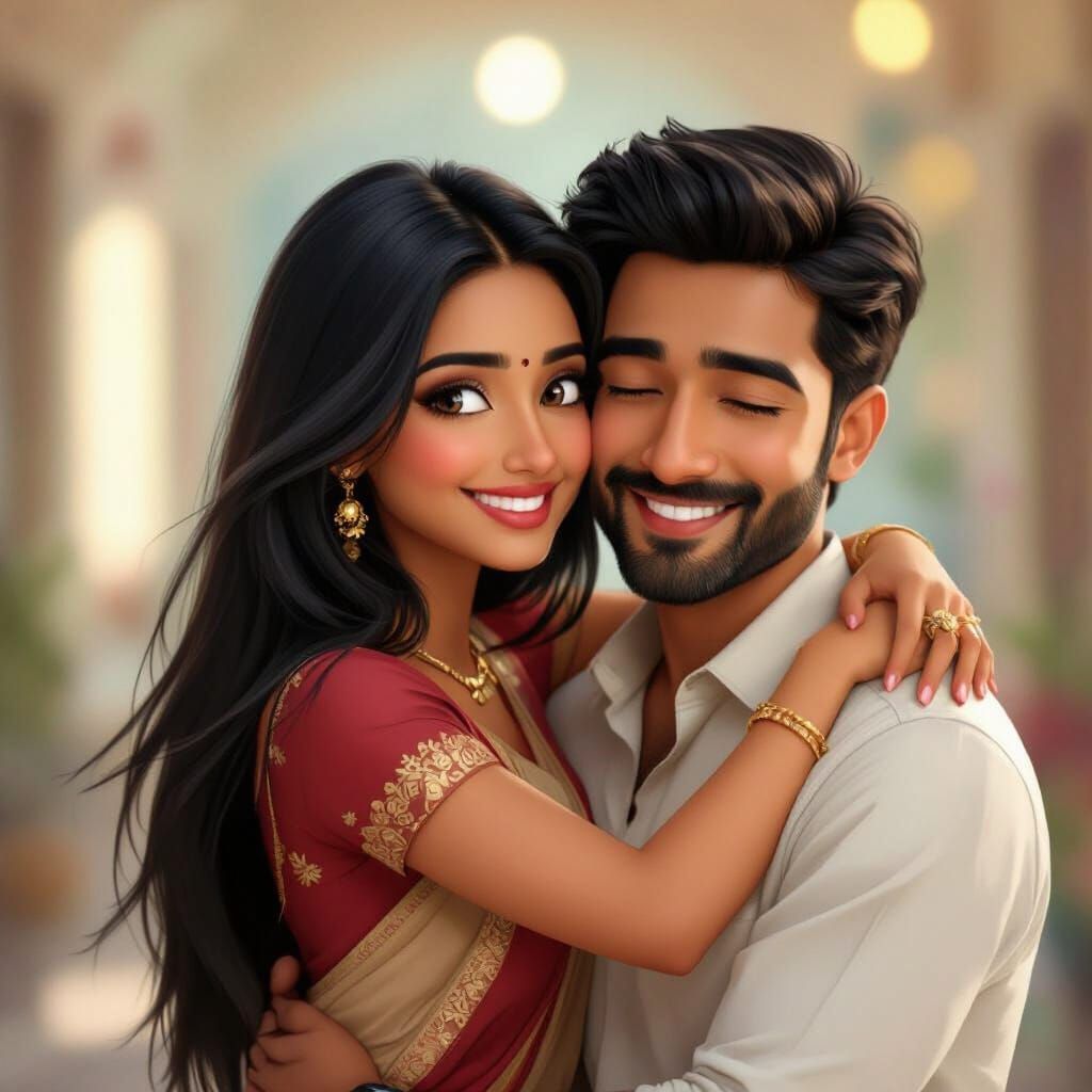 Indian Couple Hugging, Cinematic GIF Animation
