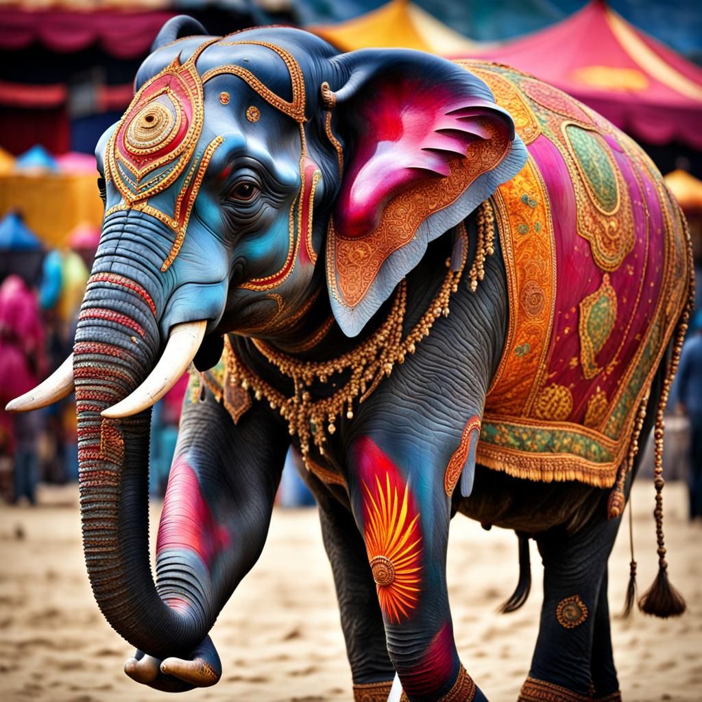 Colorful Indian Circus Elephant in Ultra HDR 3D