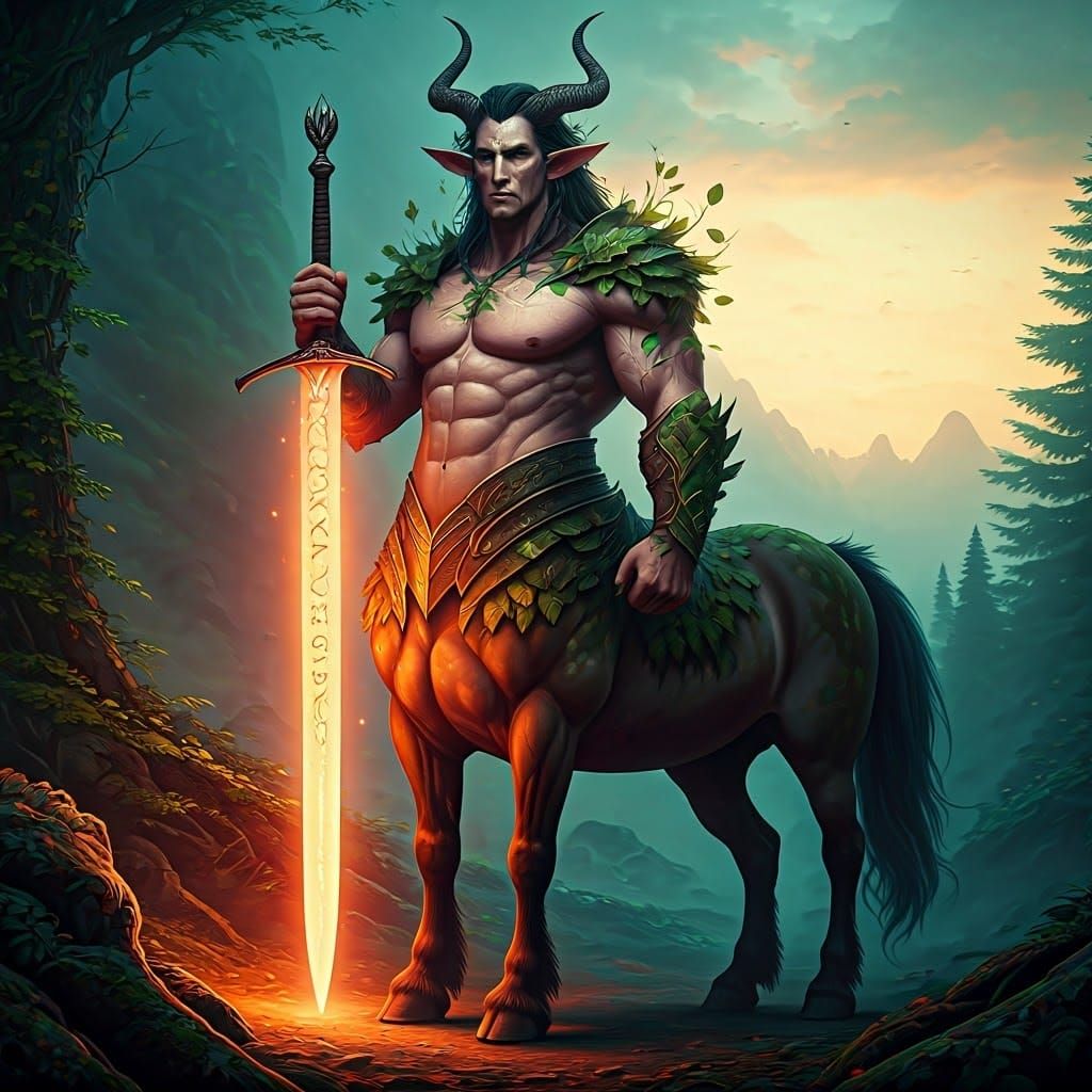 Centaur Warrior in Mystical Forest: Fantasy Concept Art