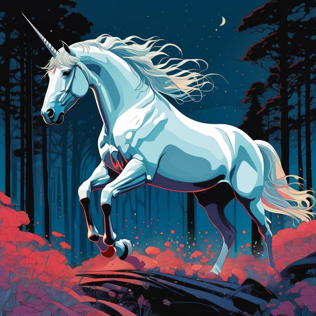 Majestic White Unicorn in Illustrative Style