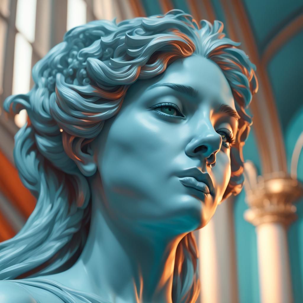 Hyperrealistic Light Blue Statue Portrait in 8K