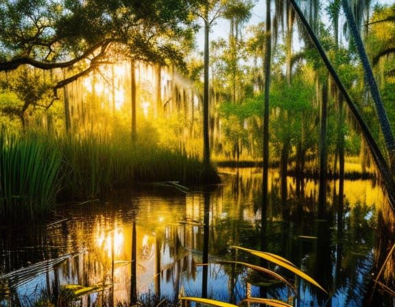 Florida Swamp Landscape in Golden Light