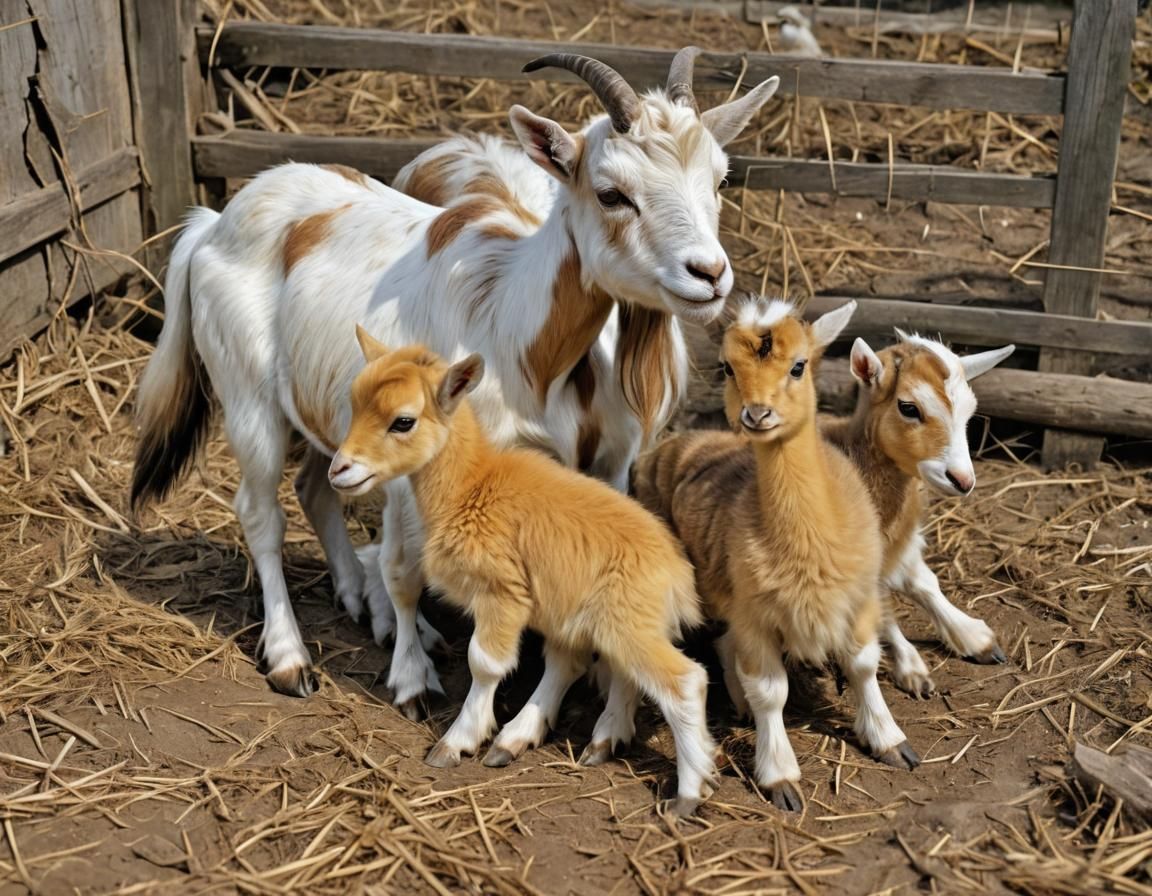 Goat-Duckling Hybrids with Mother Goat on Farm
