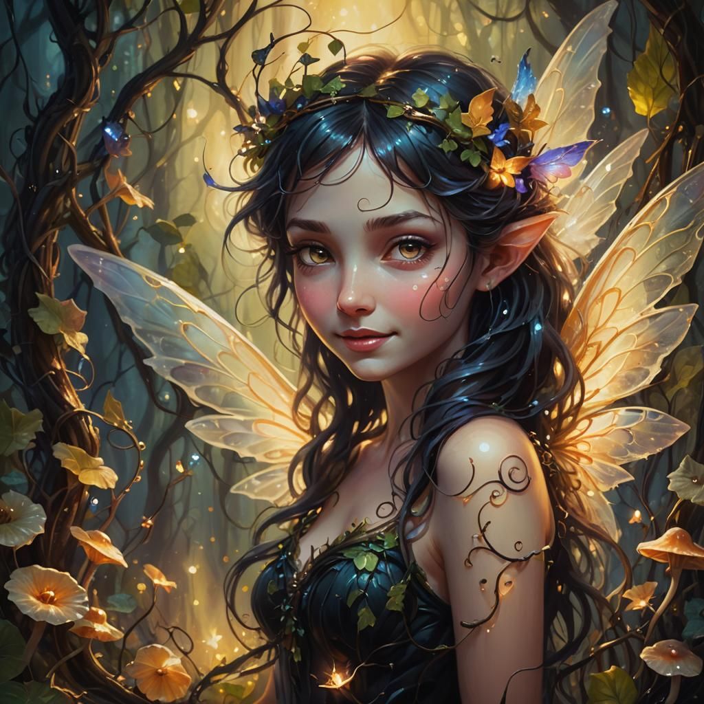 Enchanting Fairy in a Dark Fantasy Oil Painting