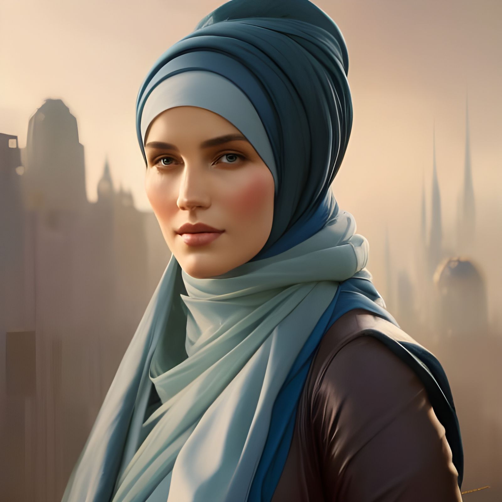 Modern German Woman in Hijab: Digital Art Portrait