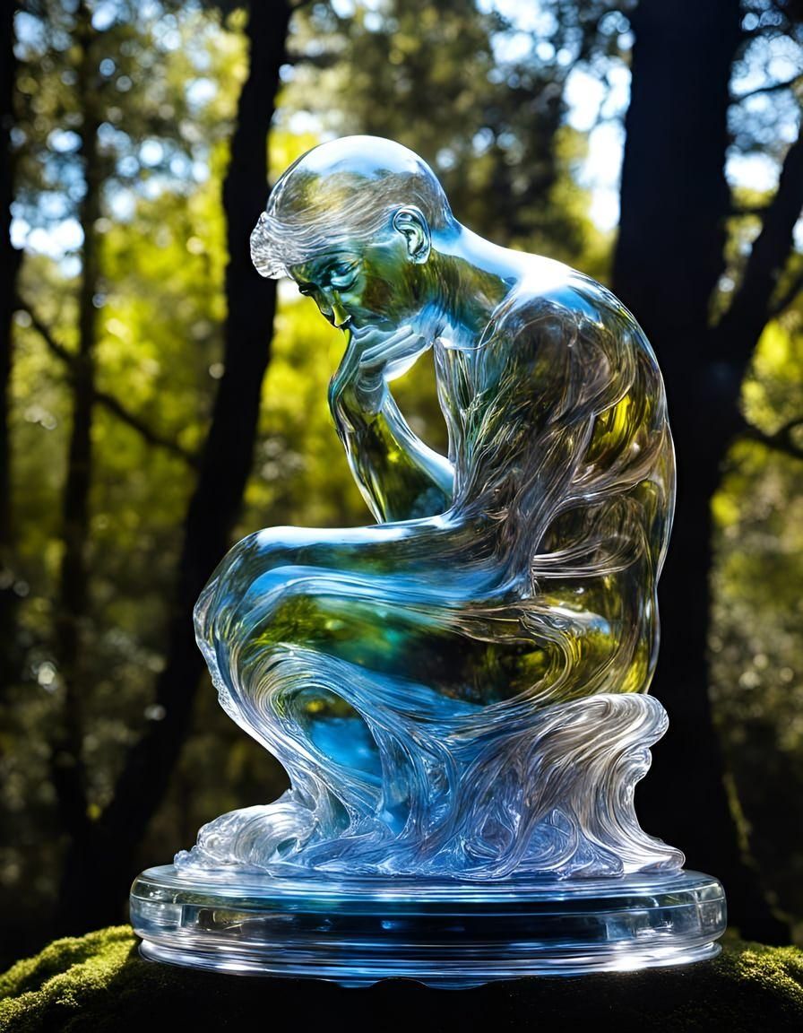 Glass 'Thinker' Sculpture in Dreamscape Style