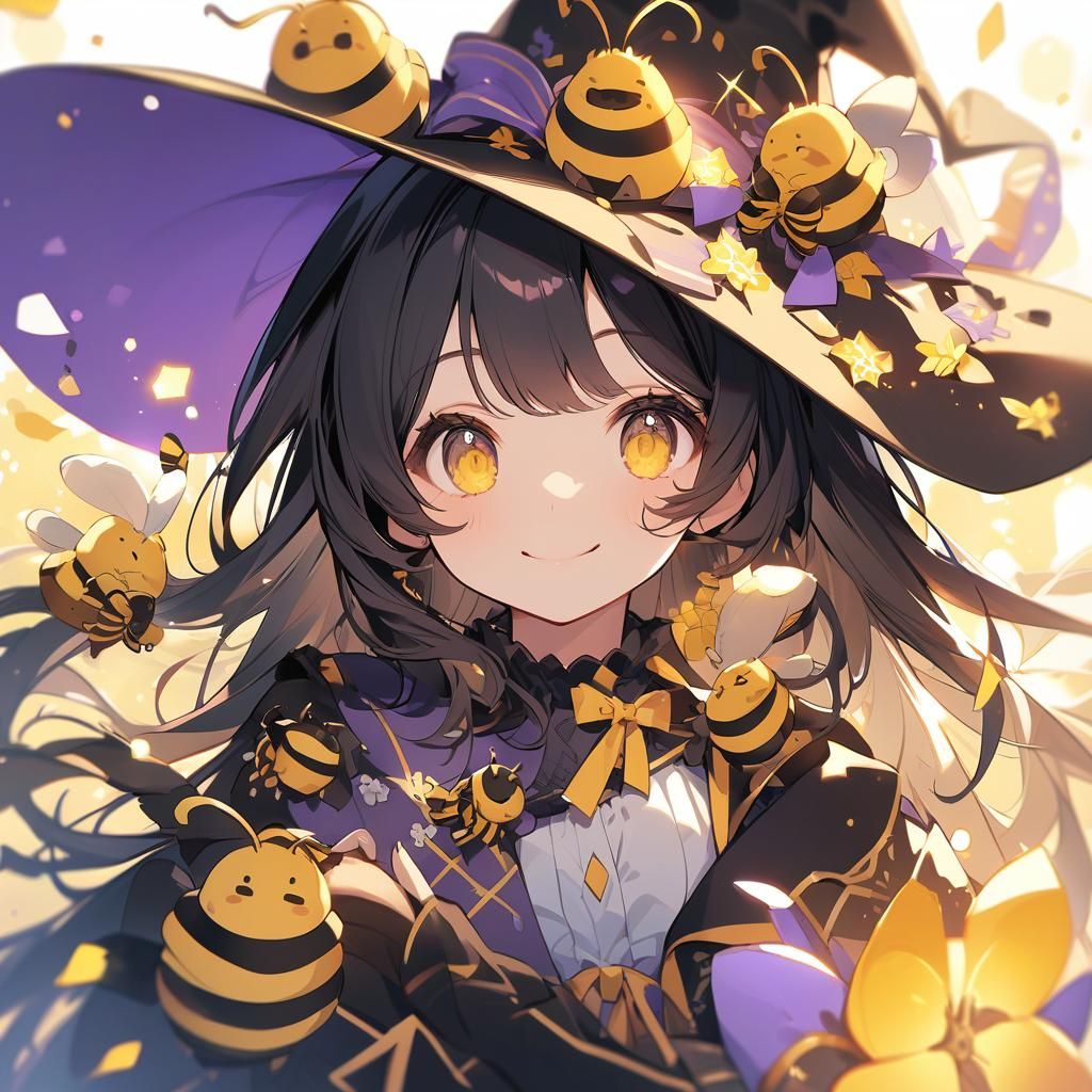 Cute Anime Bee Witch with Plushie