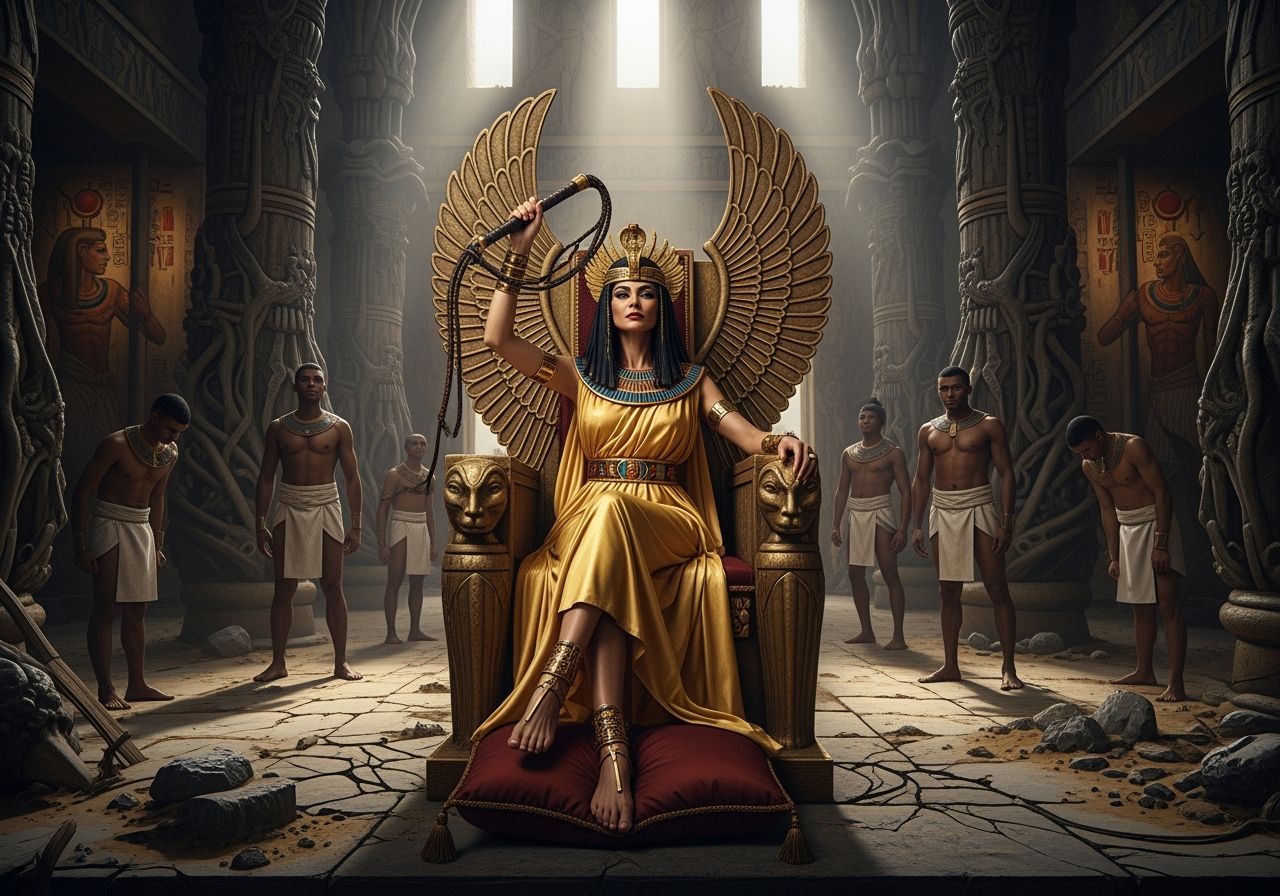 Egyptian Queen on Isis Throne in Biomechanical Throne Room