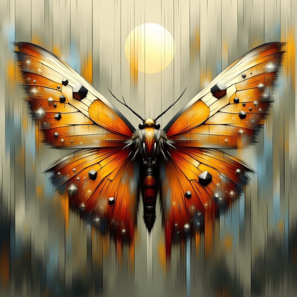 Majestic Moonlit Moth in Earthy, Textured Style