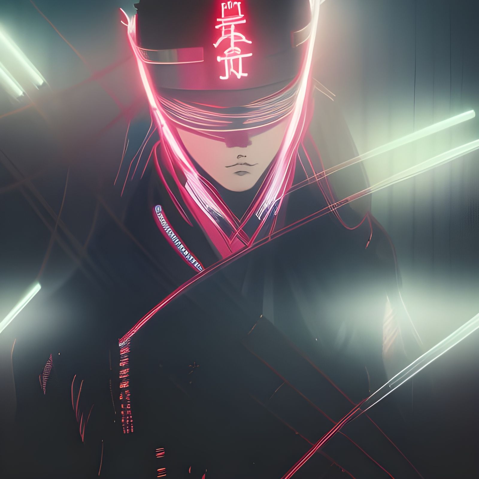 Cyberpunk Samurai with Light Trails in Synthwave Style
