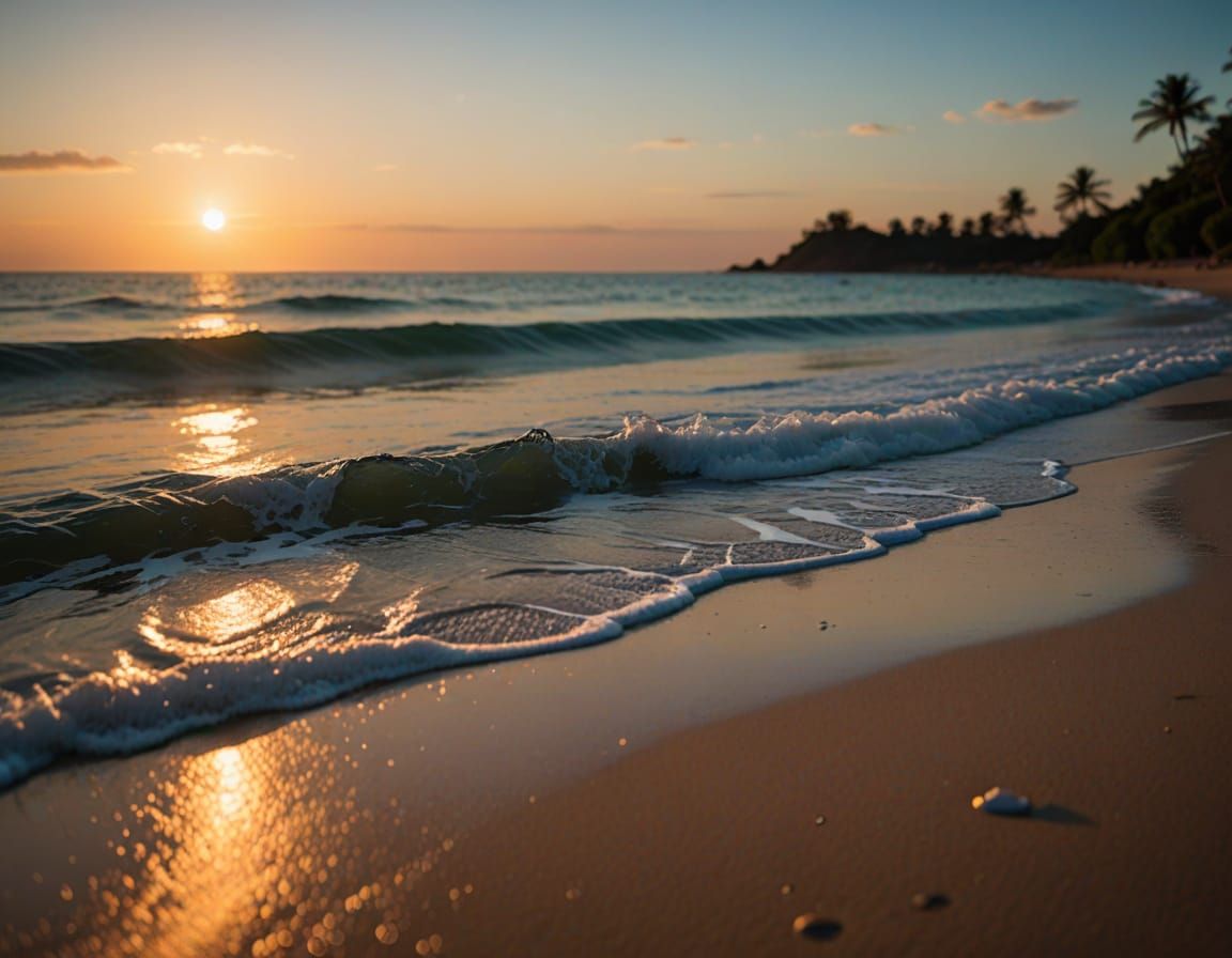 Glowing Beach at Sunset with Bokeh and Natural Light