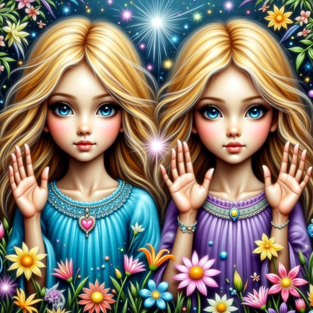 Sisters in a Smudgy Pastels Painting