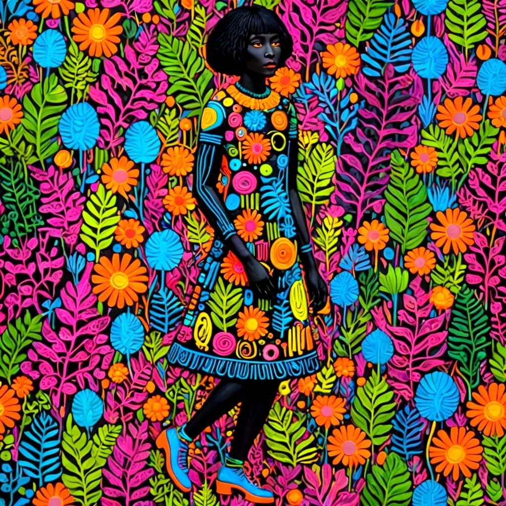 Black Girl Portrait with Psychedelic Magenta and Electricity