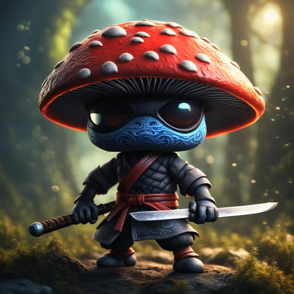Ninja Mushroom with Katana: Detailed Fantasy Art