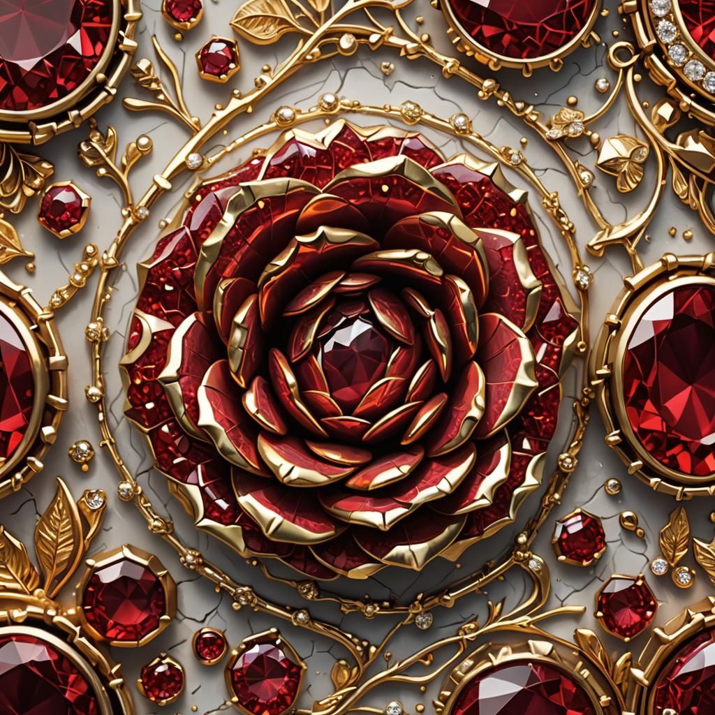 Ruby Rose with Golden Edging: Hyper-Realistic Digital Art