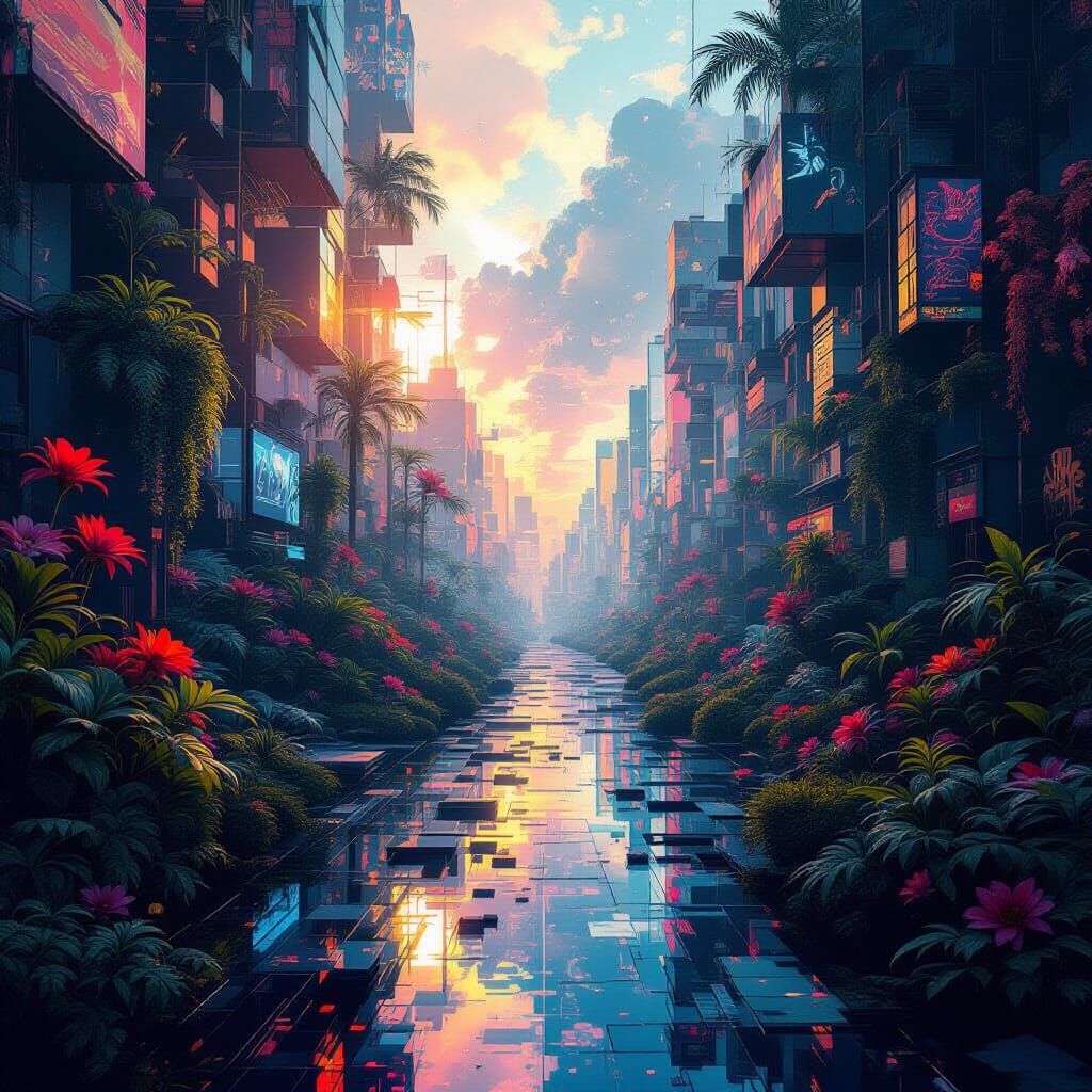 Abstract Digital Collage of Nature, Tech, and Emotion