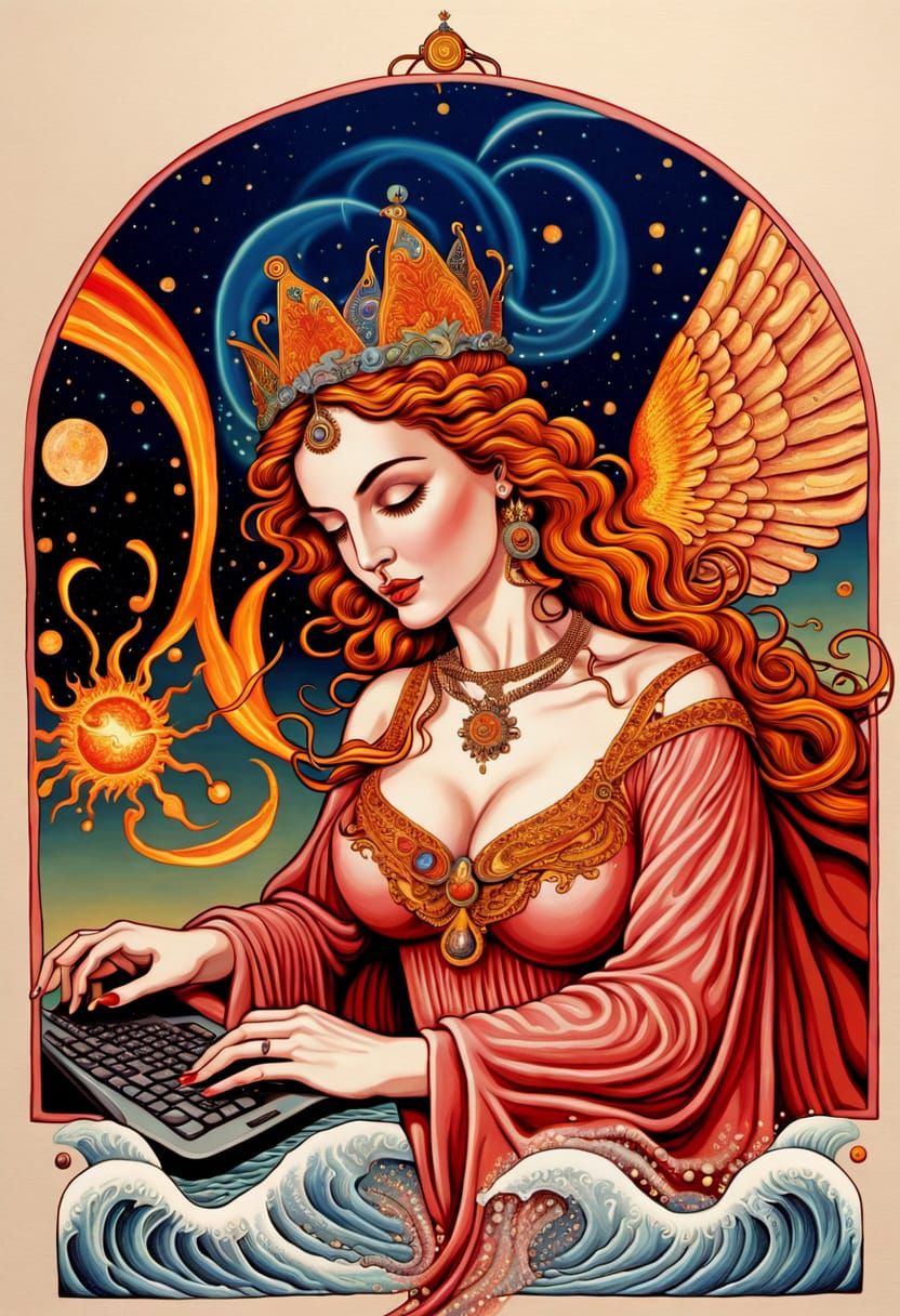 Goddess Aphrodite in Whimsical Cosmic Landscape