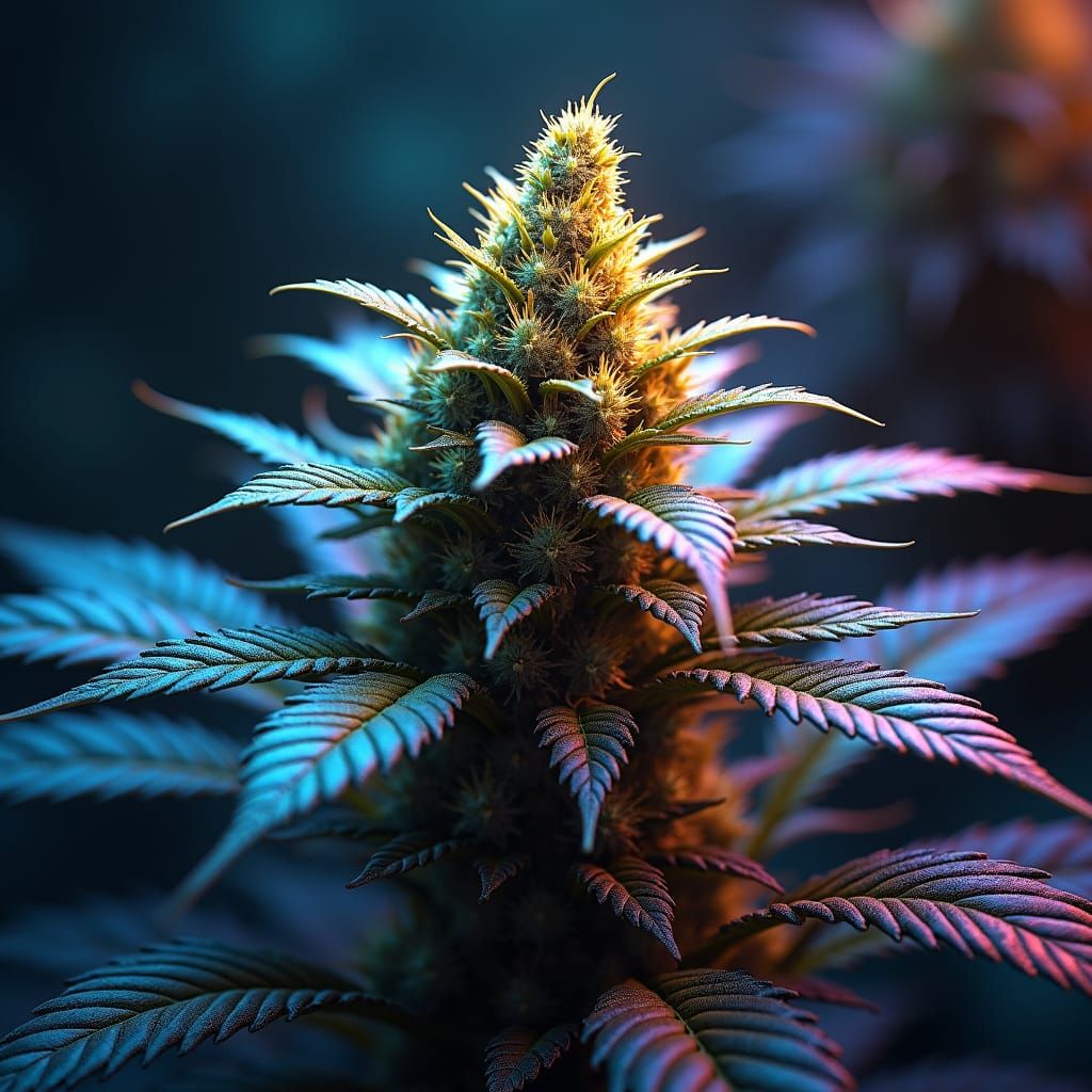 Iridescent Cannabis Plant in a Dreamlike Realm