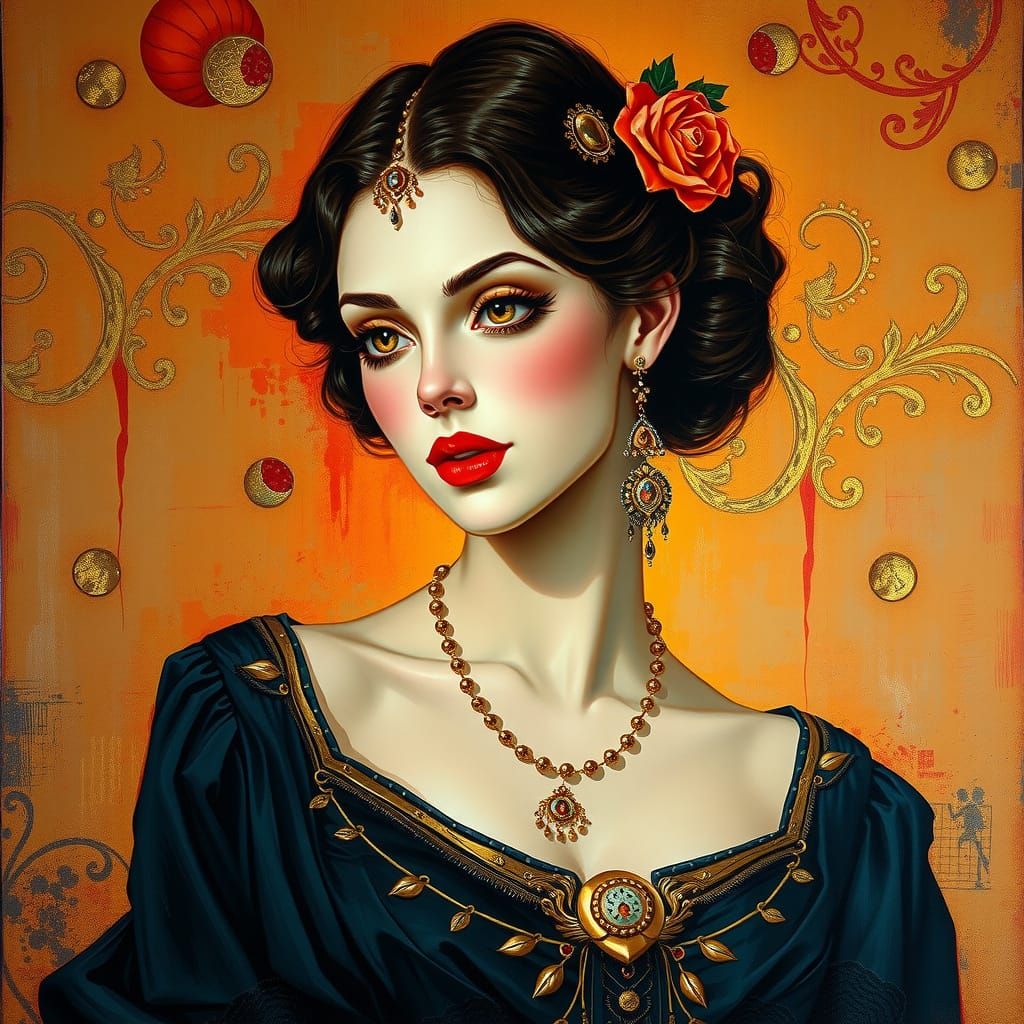 Elegant Woman in Golden Opulence, Inspired by Degas and Art ...