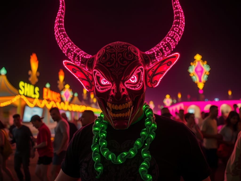 Sinister Neon Devil at Burning Man Festival