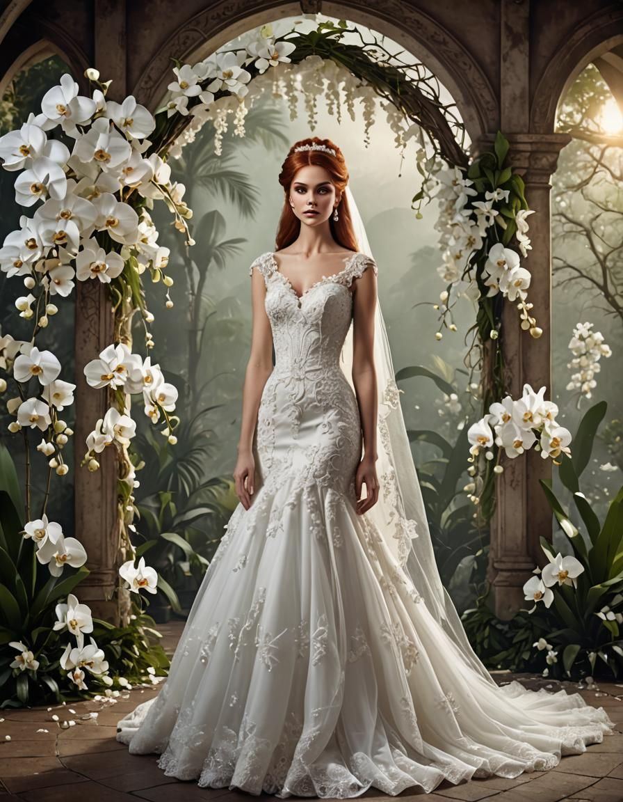 Auburn Haired Bride Under Orchid Archway