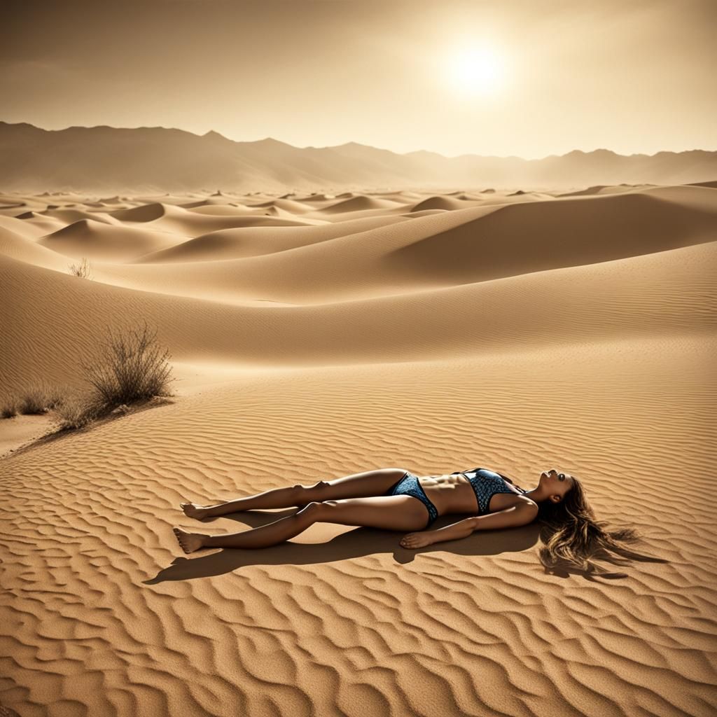 Desert Sandstorm: Women Sunbathing in Bikinis