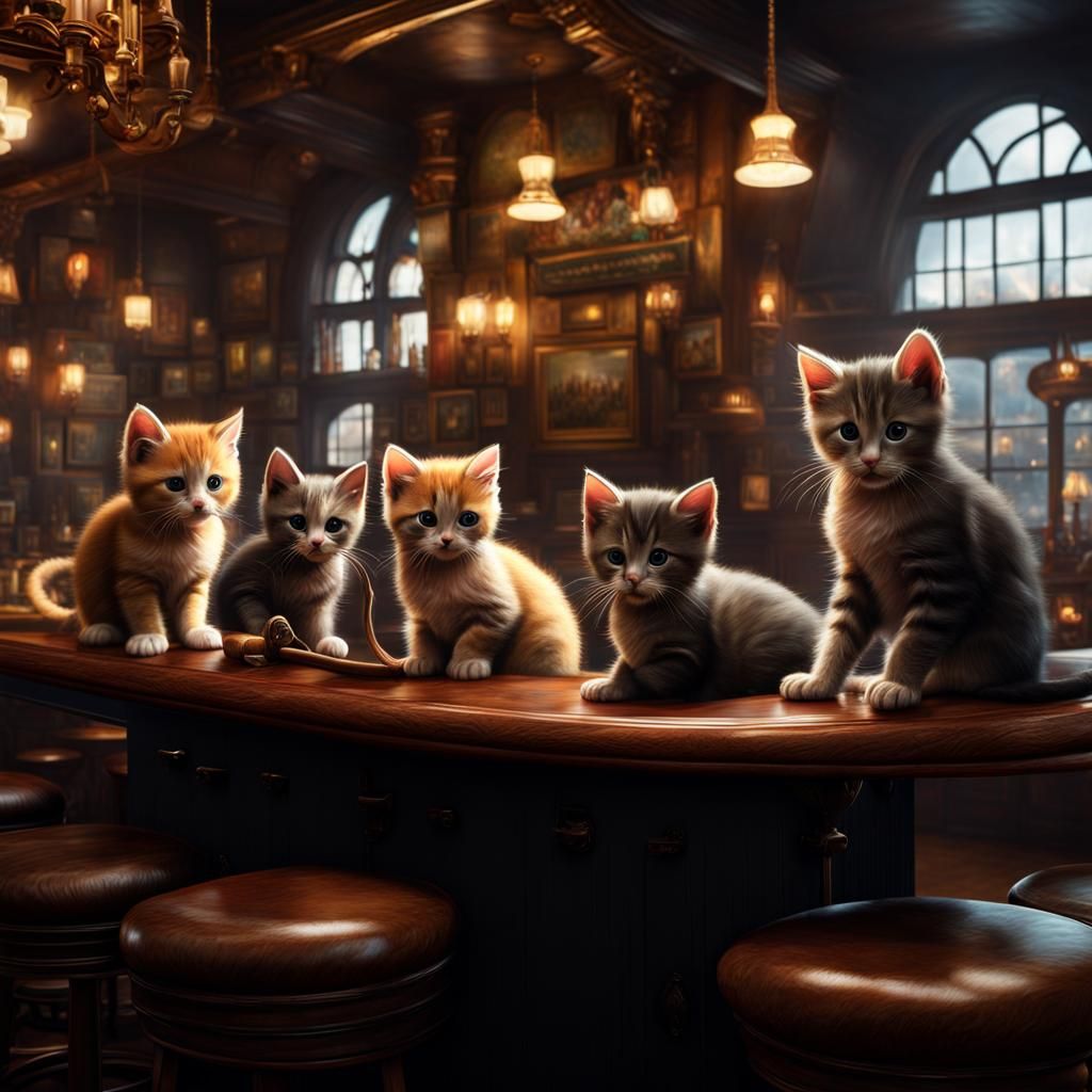 Kittens' Pub Adventure: A Digital Matte Painting