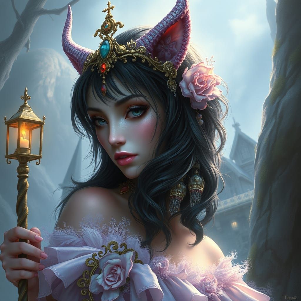 Ethereal Elvira Portrait in Hyperdetailed Fantasy Style
