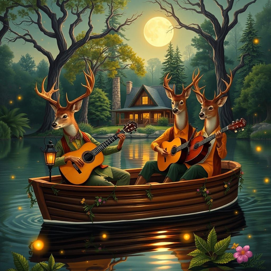 Deer in Elegant Harmony, Oil Painting