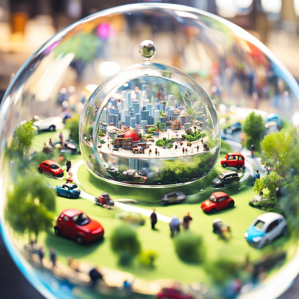 Vibrant Lotus Cityscape in a Glass Terrarium