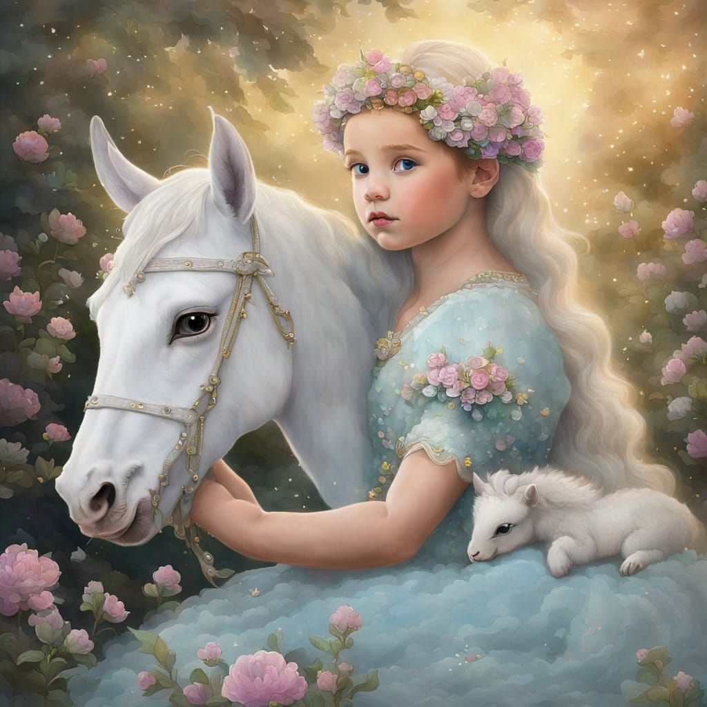 Goddess Portrait with Baby Unicorn Companion