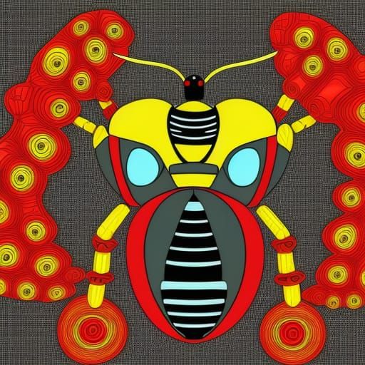 Bee Warrior Robot in Abstract Fractal Style