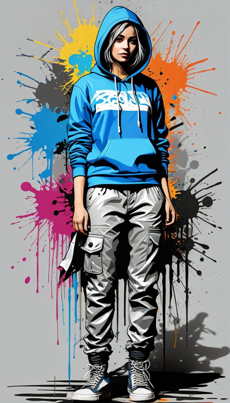 Industrial Female Figure in Banksy Style