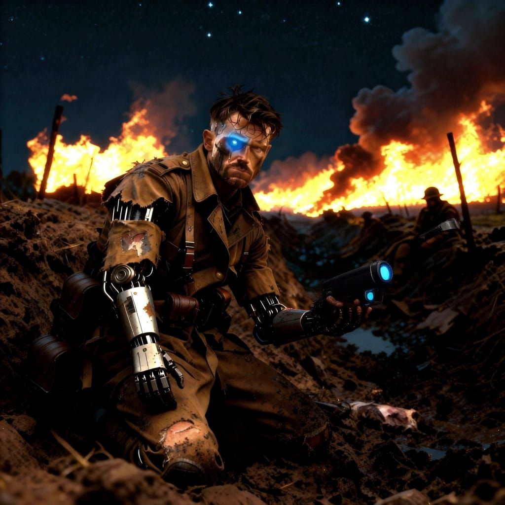 Soldier's 1000 Yard Stare After Trench Battle