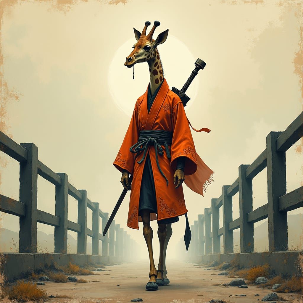 Kung Fu Giraffe Shogun in Cyberpunk Anime Style