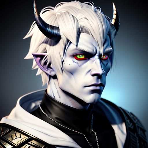 Anime Style Wight Demon with Platinum Hair in 3D