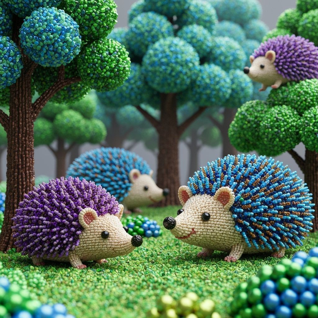 Beaded Forest with Hedgehogs in 3D Rendering