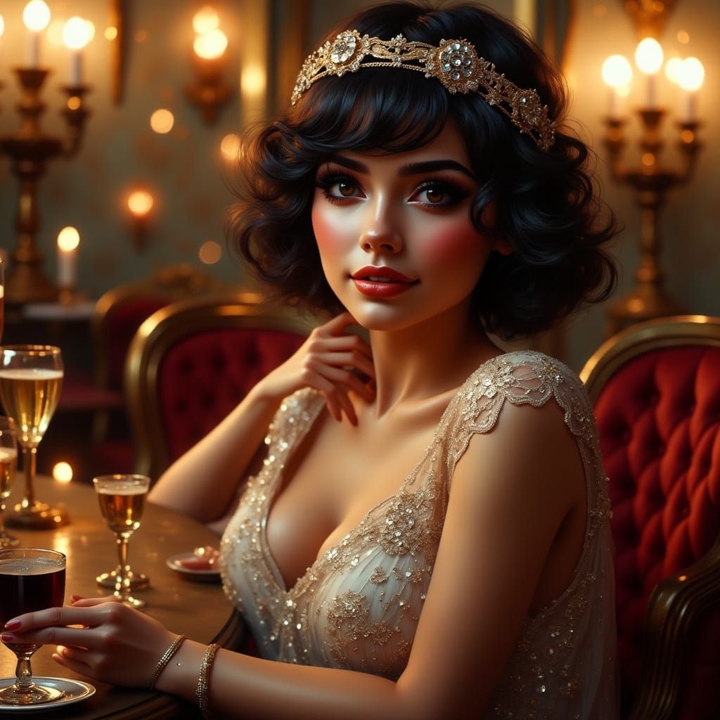 Elegant Flapper Portrait in Art Nouveau Style