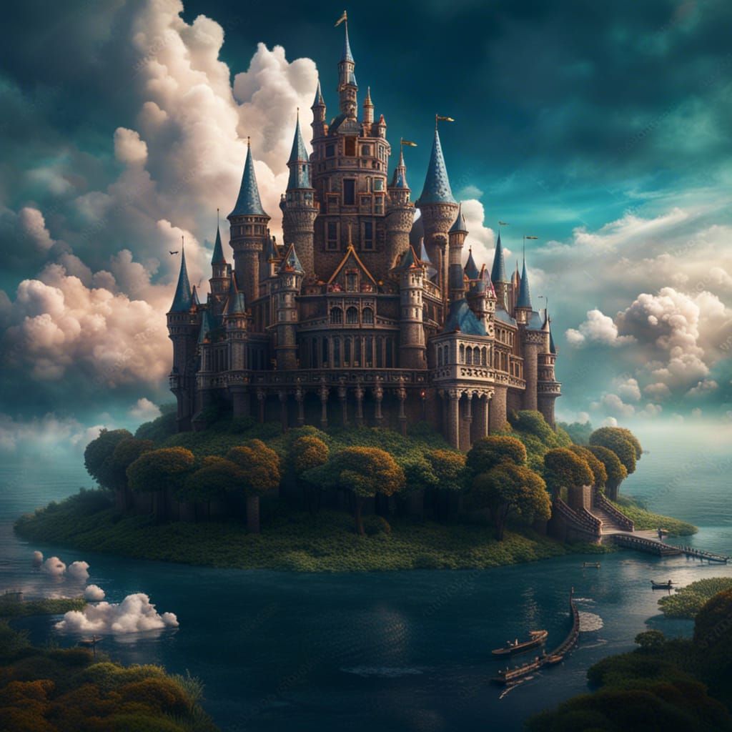 Floating Castle Kingdom on Cloud in Fantasy Art