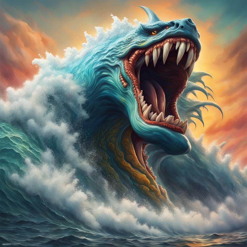 Hyperrealistic Giant Tsunami Monster Concept Art