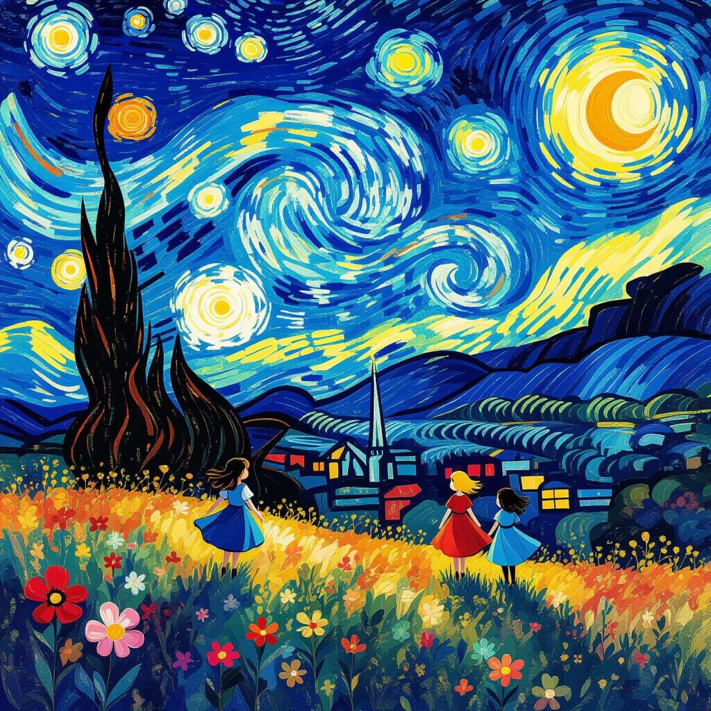 Whimsical Sci-Fi Fairytale in Van Gogh Style
