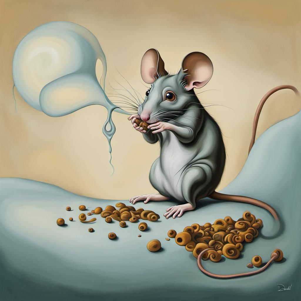 Surreal Mice in Melting Landscape, a Dali-esque Painting