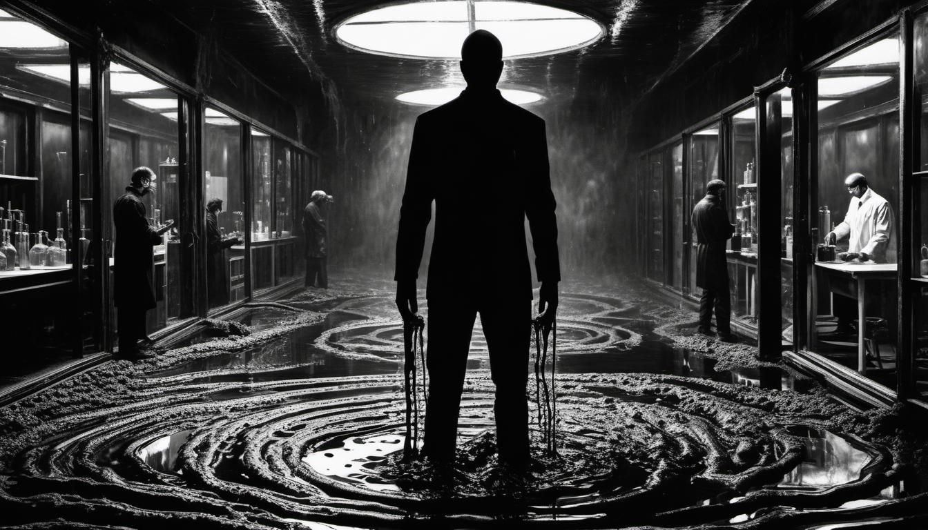 Eldritch Oily Silhouette in Lab, Inspired by Giger