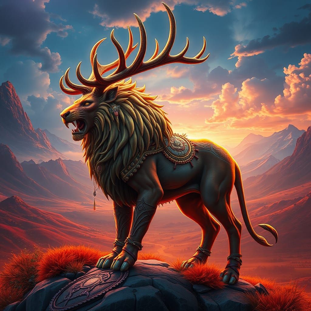 Majestic Sharabha Avatar in a Fantasy Landscape