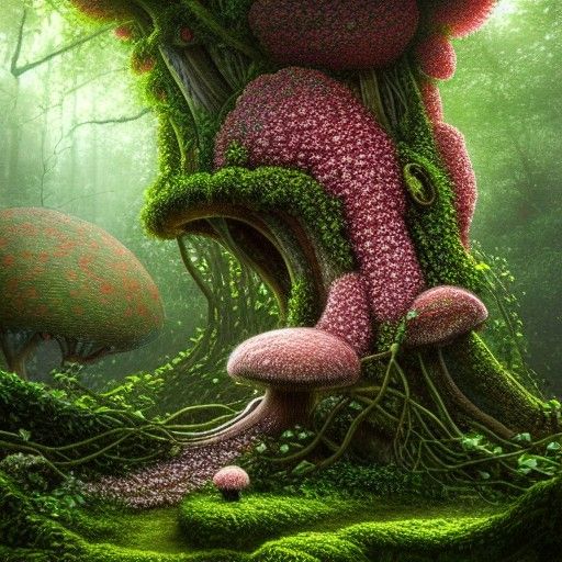 Giant Mushroom Hidden in Overgrown Cherry Blossom Jungle