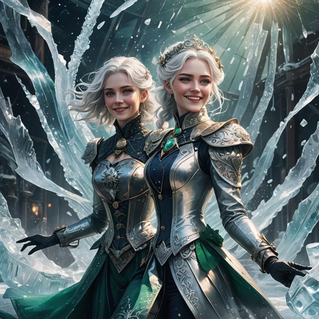 Victorian Steampunk Woman Amidst Ice Wave